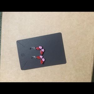 Pink and red handmade dangling butterfly earrings